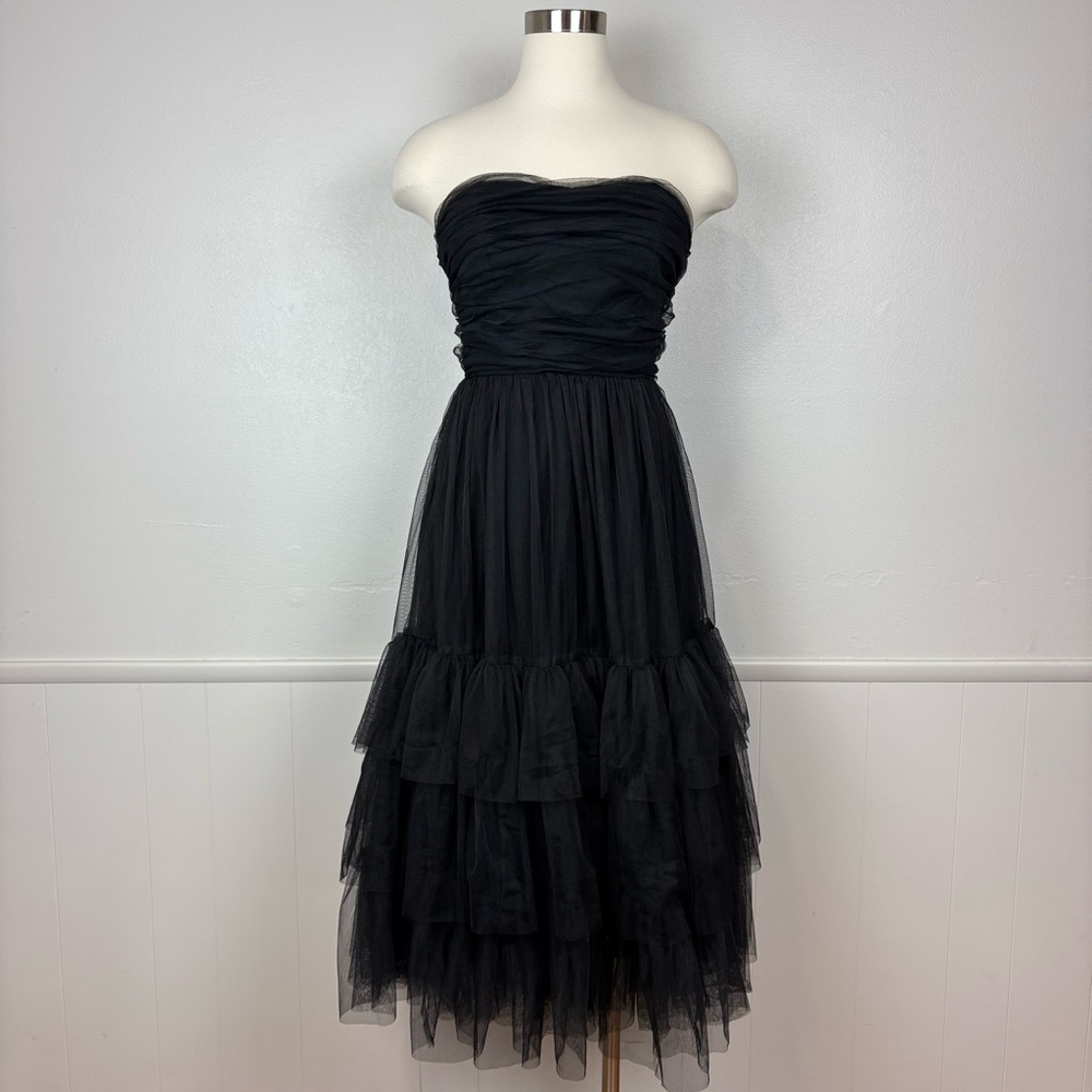 NovaLuxe NWT Jessica Tulle Midi‎ Dress Black Size S Tiered Strapless Formal Goth